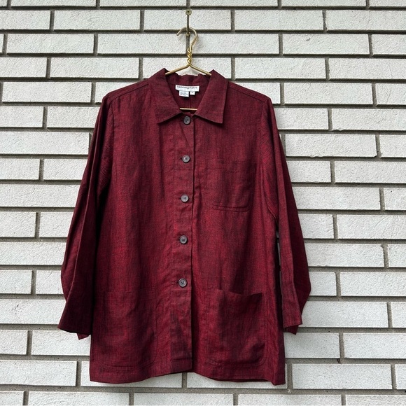 Bloomingdale’s 100% Linen Brick Red Blazer Shirt Jacket Minimalist Layer 6 - Picture 2 of 8